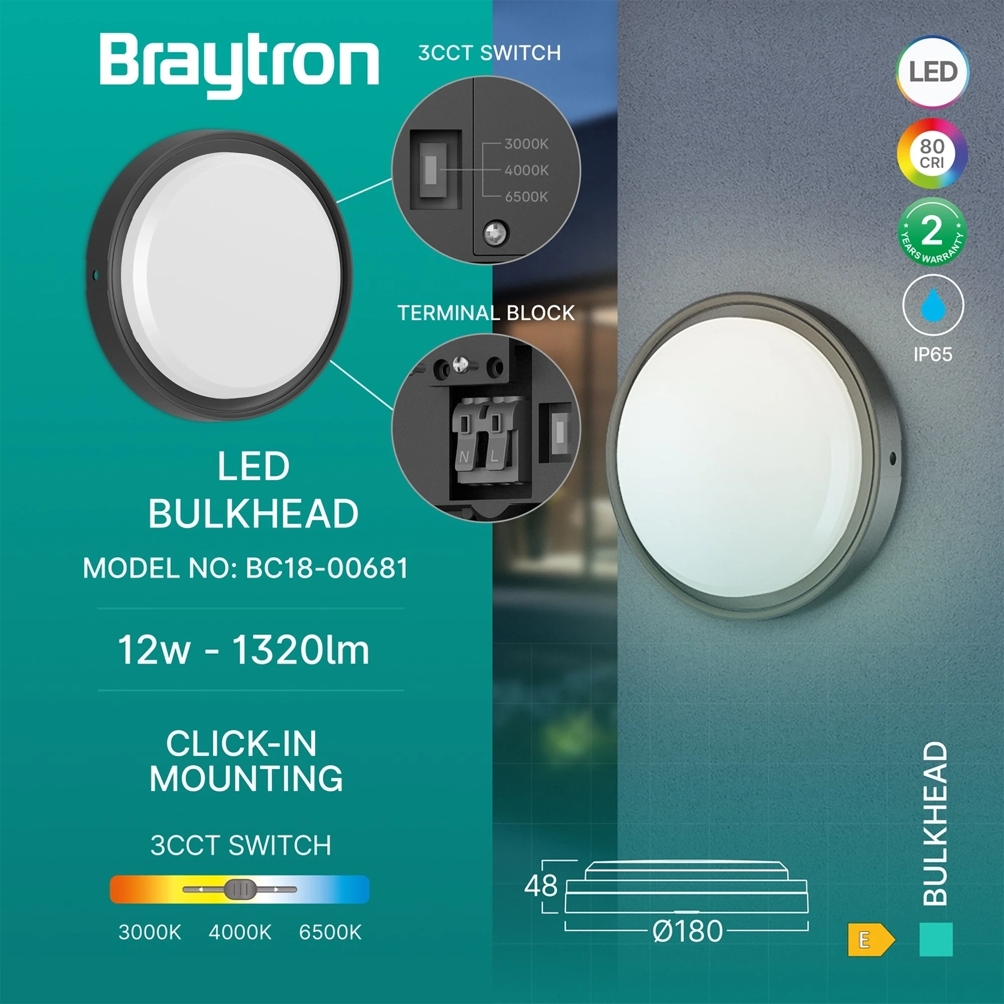 LED BRODSKA SVETILJKA OKRUGLA 12W CRNA CCT IP65
