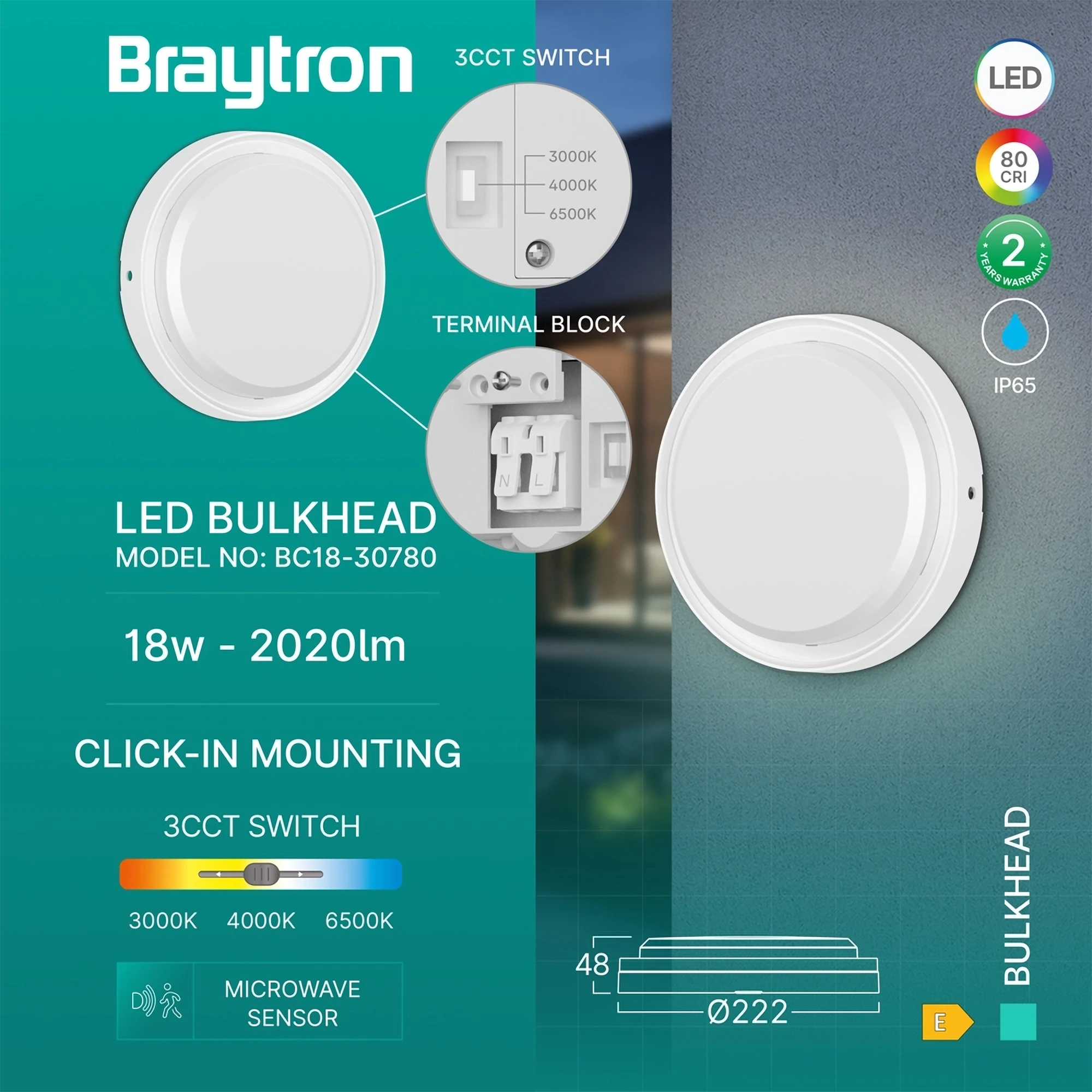 LED BRODSKA SVETILJKA OKRUGLA 18W BELA SENZOR CCT IP65