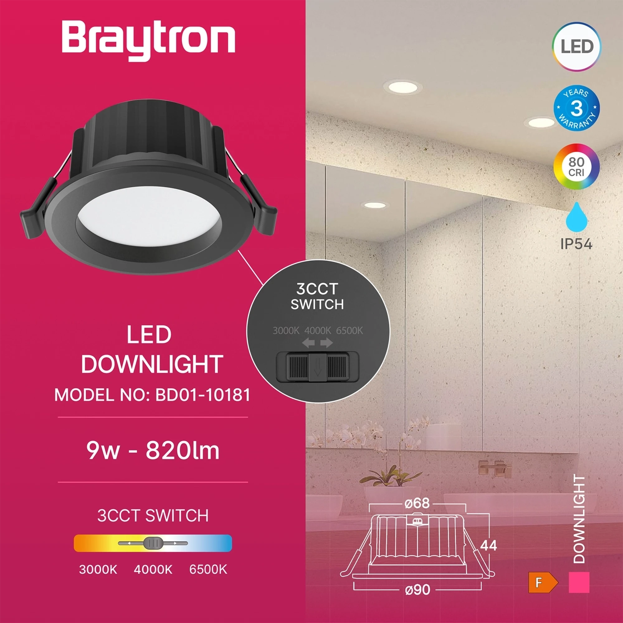 LED DOWNLIGHT D90 9W CRNI CCT IP54