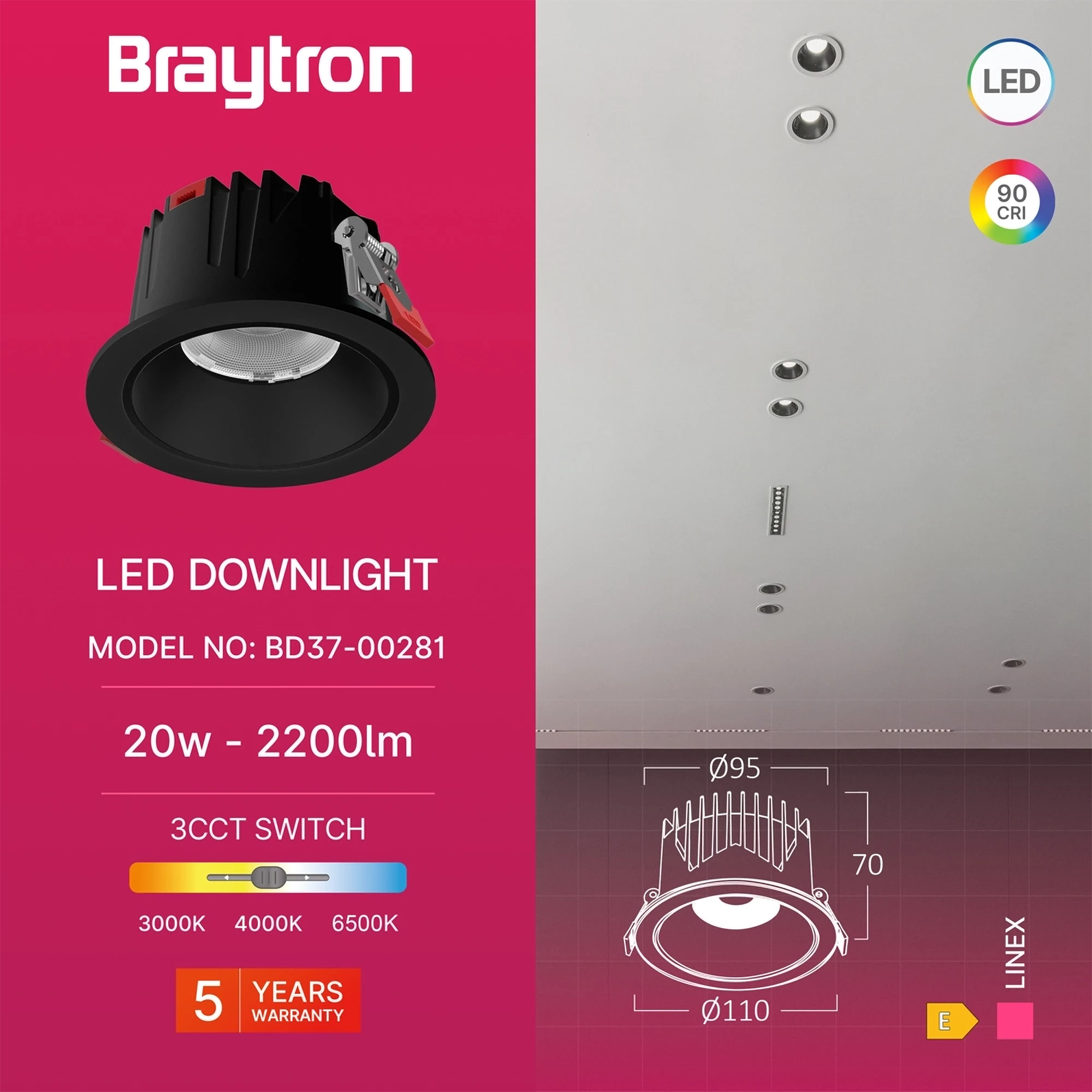 LED DOWNLIGHT 20W CRNI CCT
