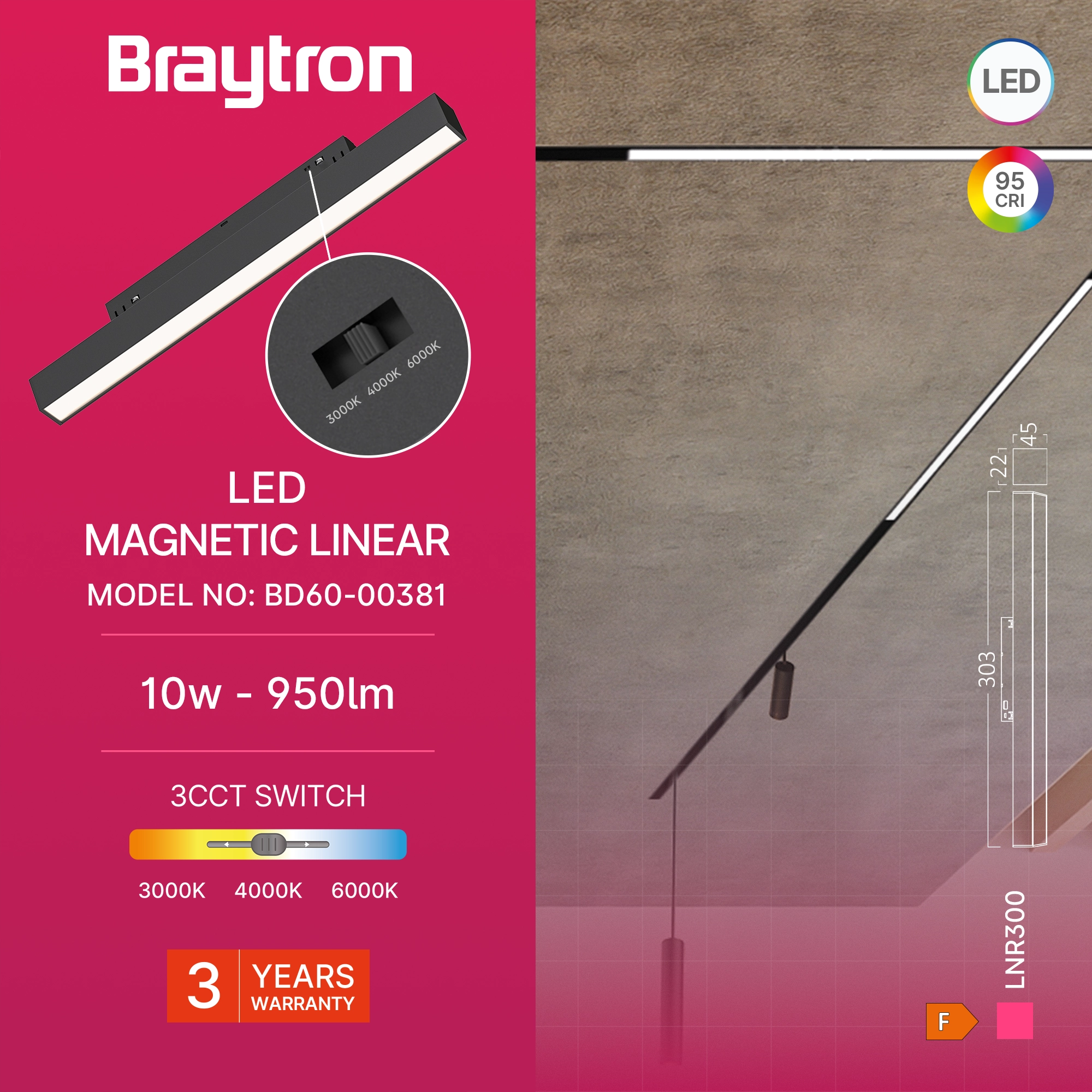 MAGNETNA LINEARNA SVETILJKA 10W CRNI CCT 48VDC
