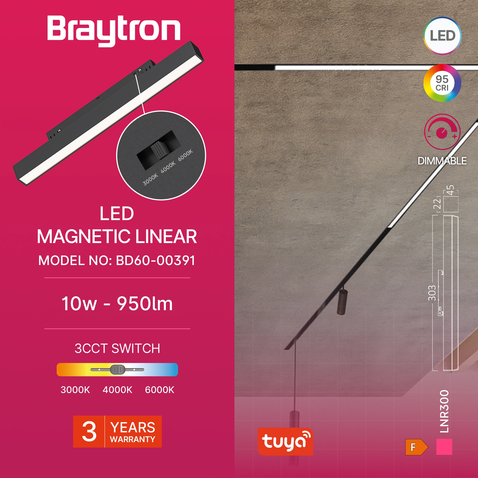 MAGNETNA LINEARNA SVETILJKA 10W CRNA 48VDC CCT