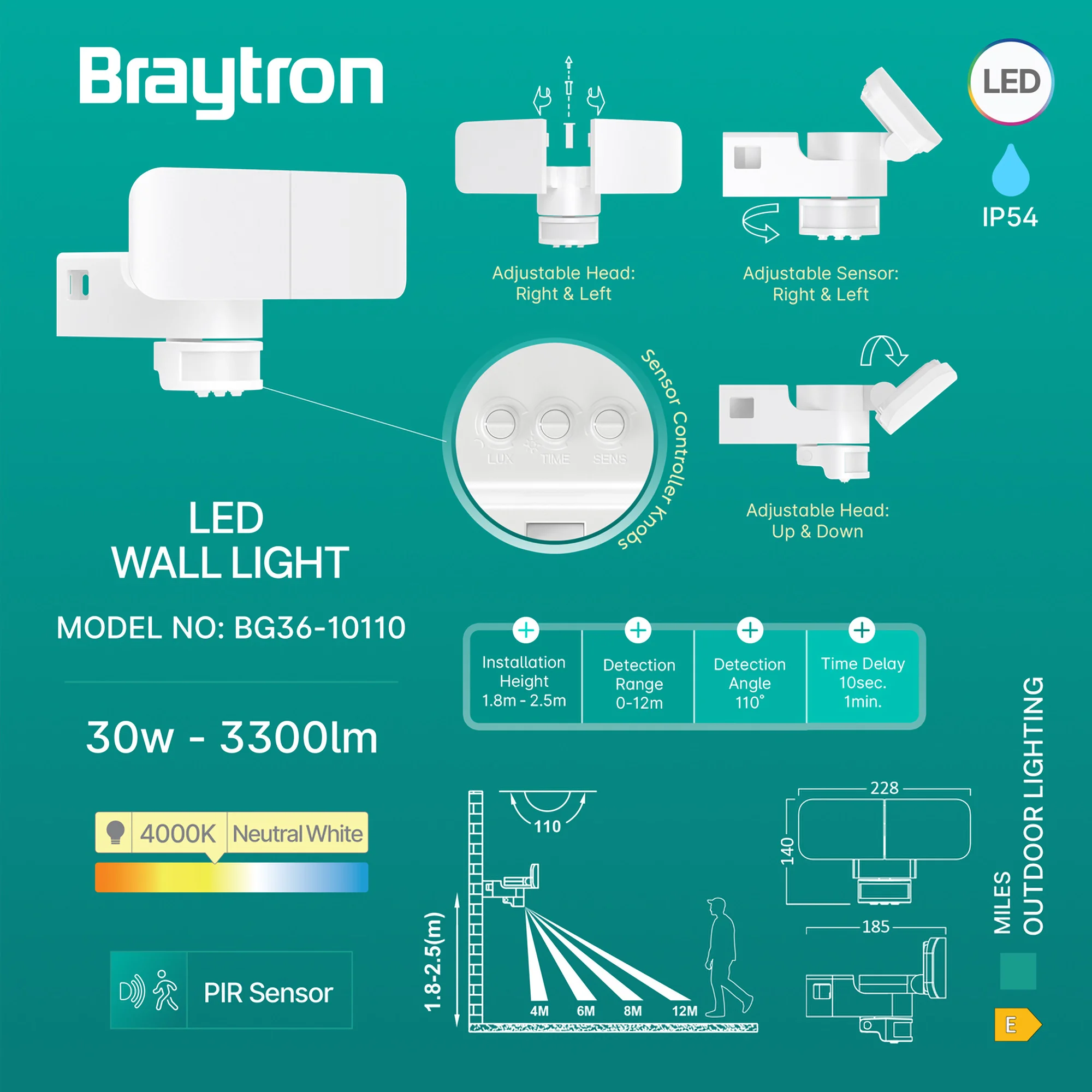 LED ZIDNA SVETILJKA 30W BELI 4000K IP54