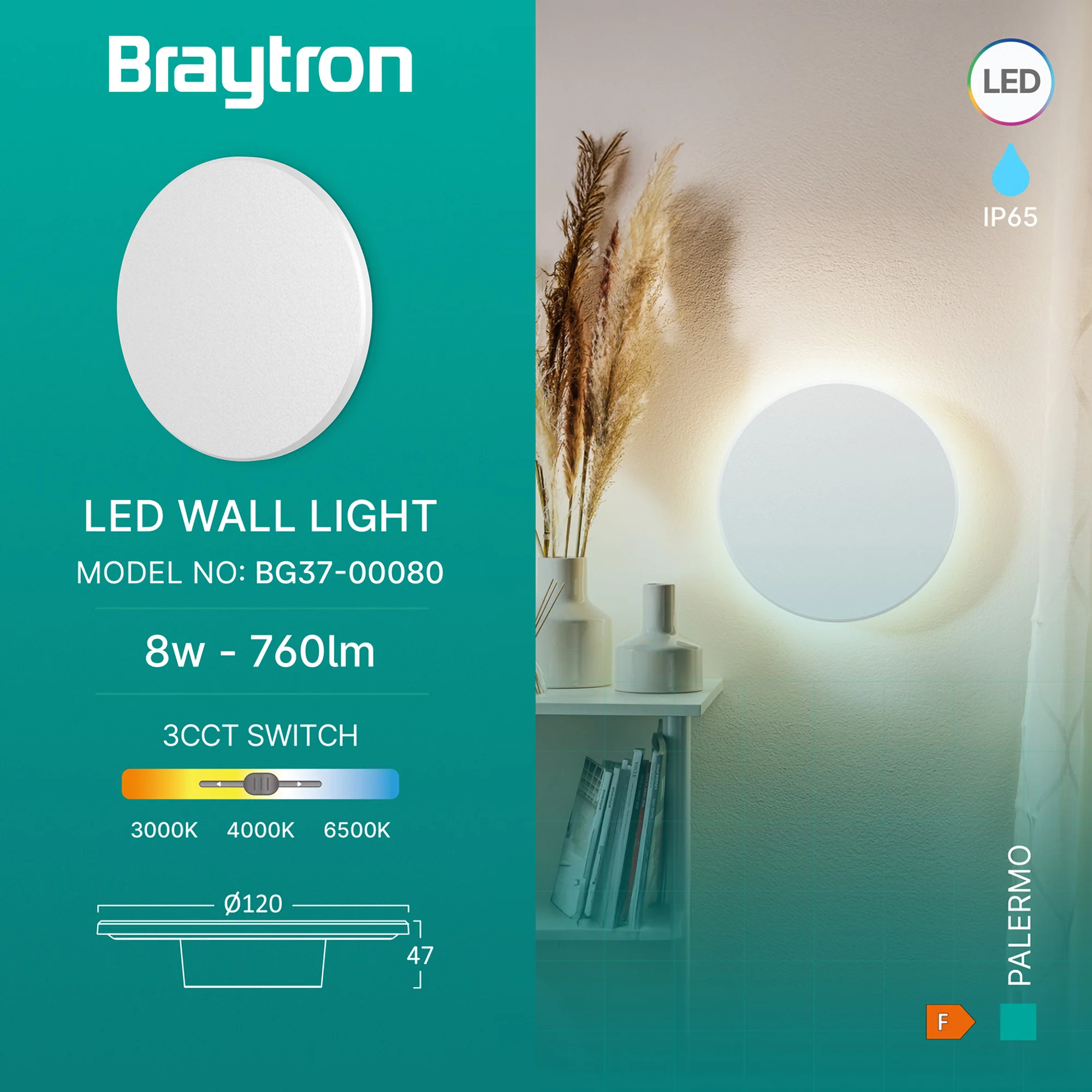 LED ZIDNA SVETILJKA OKRUGLA 8W BELI CCT IP65