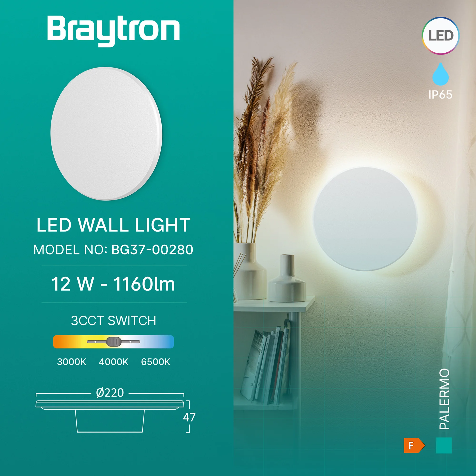 LED ZIDNA SVETILJKA OKRUGLA 12W BELI CCT IP65