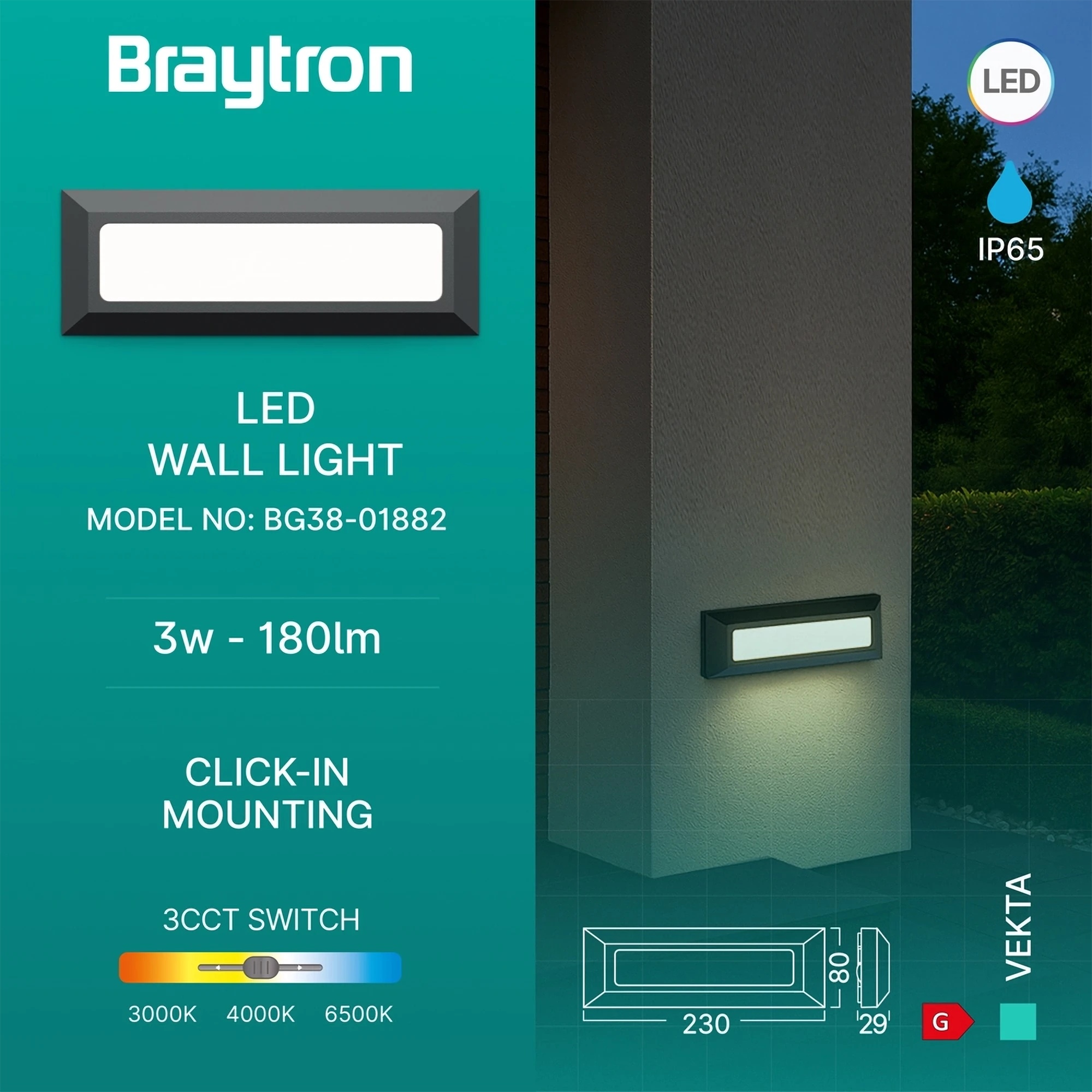 LED ZIDNA SVETILJKA PRAVOUGAONA 3W SIVI CCT IP65