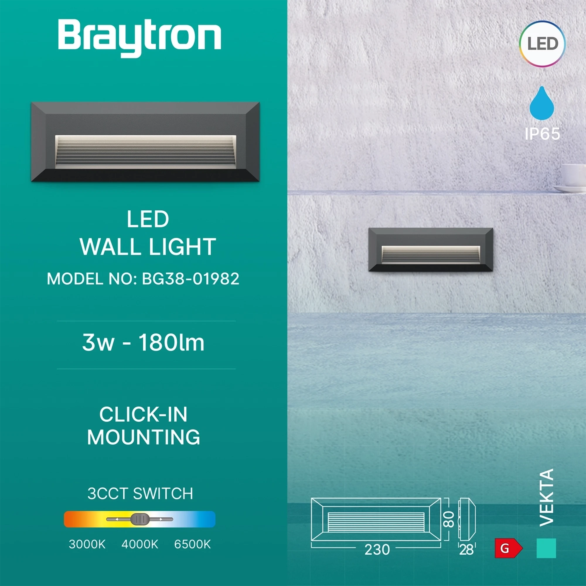 LED ZIDNA SVETILJKA PRAVOUGAONA 3W SIVI CCT IP65
