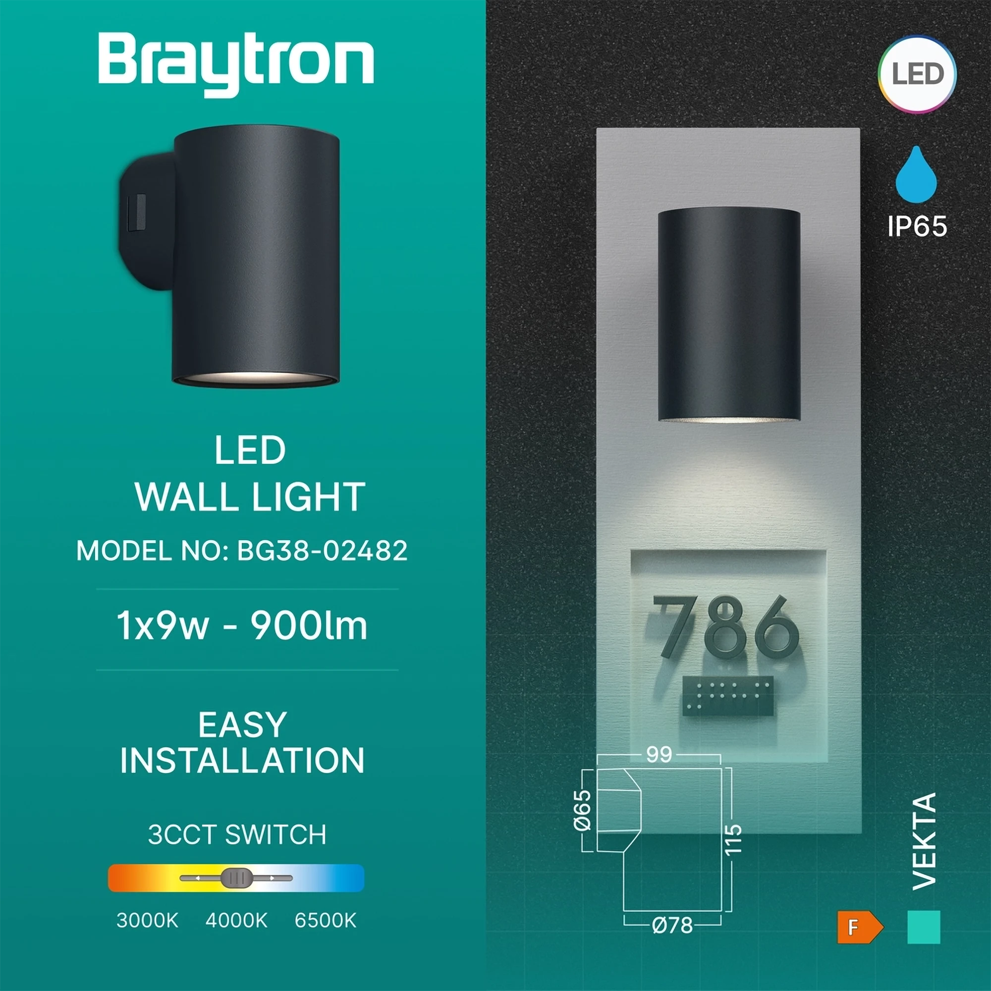 LED ZIDNA SVETILJKA 1X9W SIVI CCT IP65