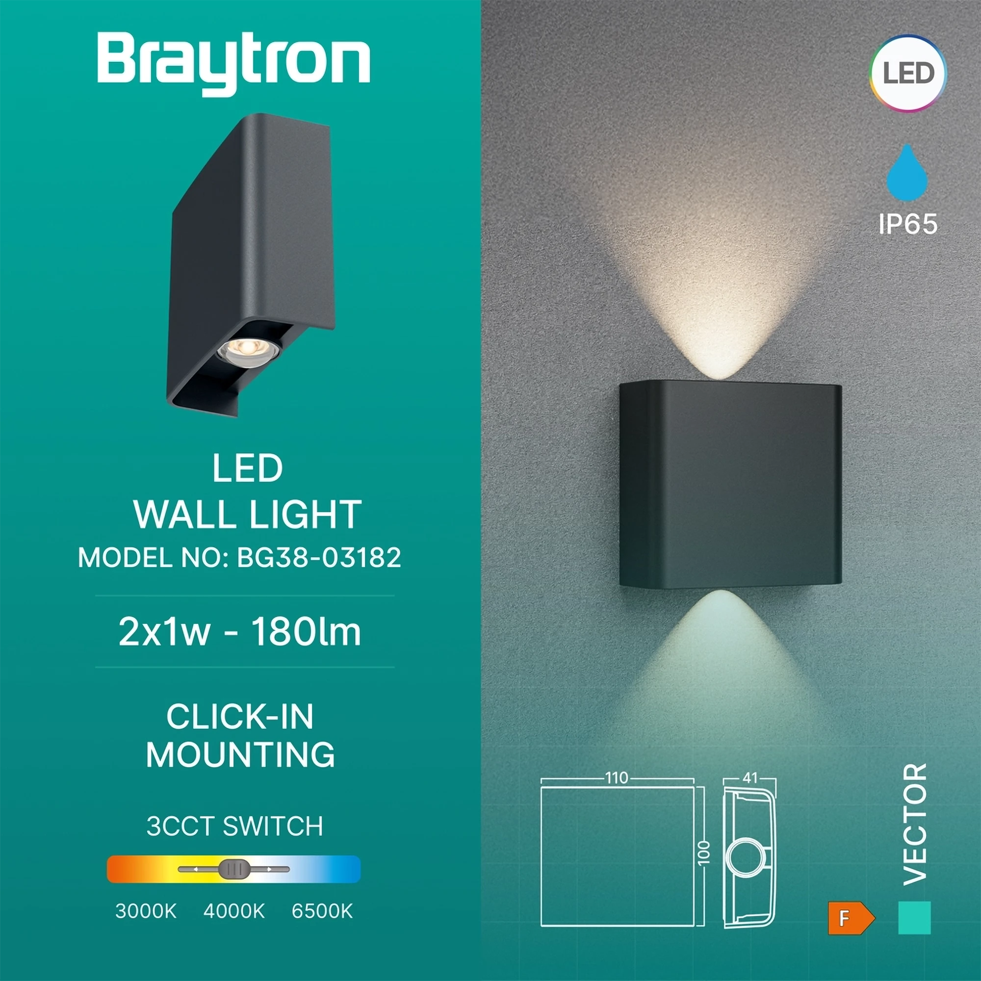 LED ZIDNA SVETILJKA 2X1W SIVI CCT IP65