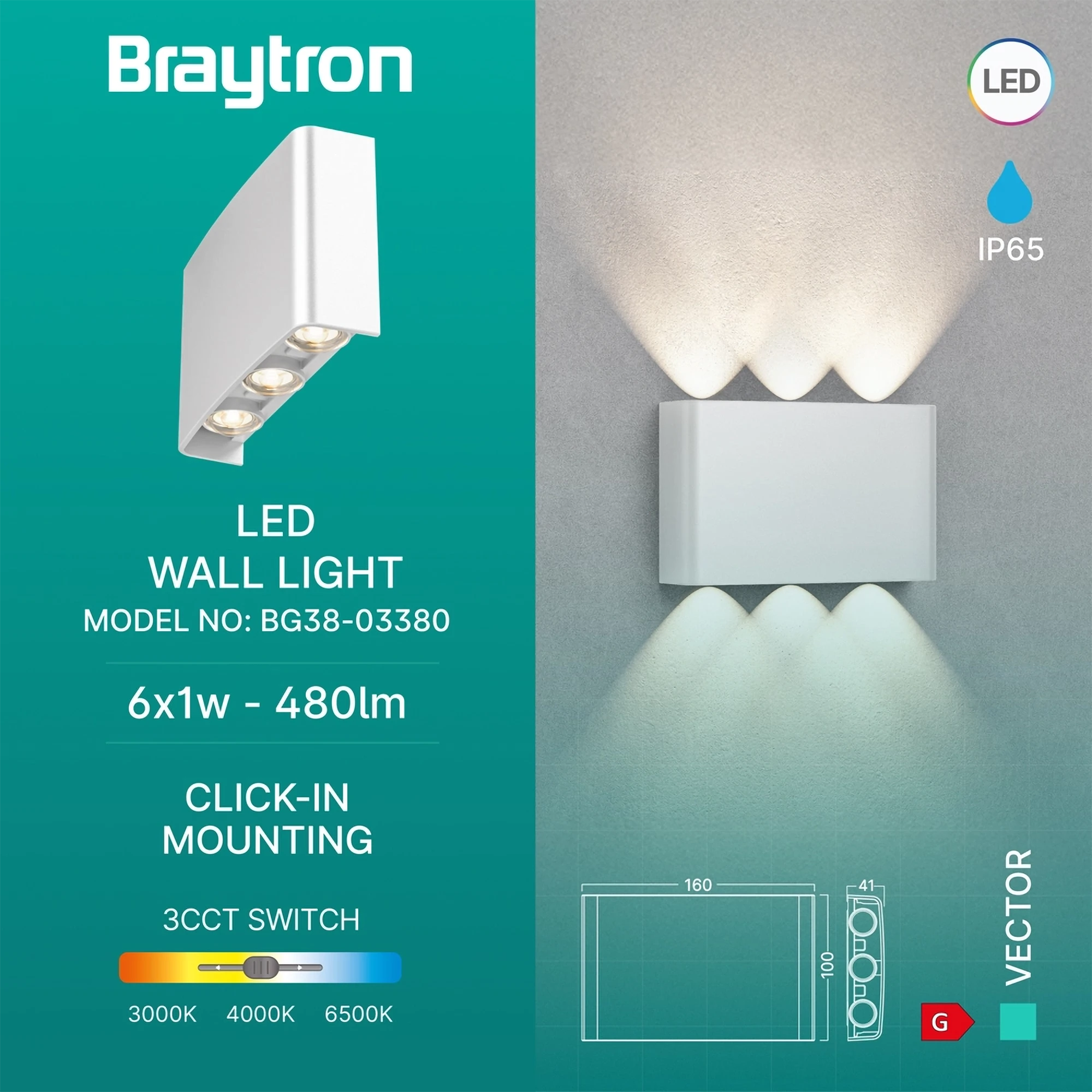 LED ZIDNA SVETILJKA 6X1W BELI CCT IP65