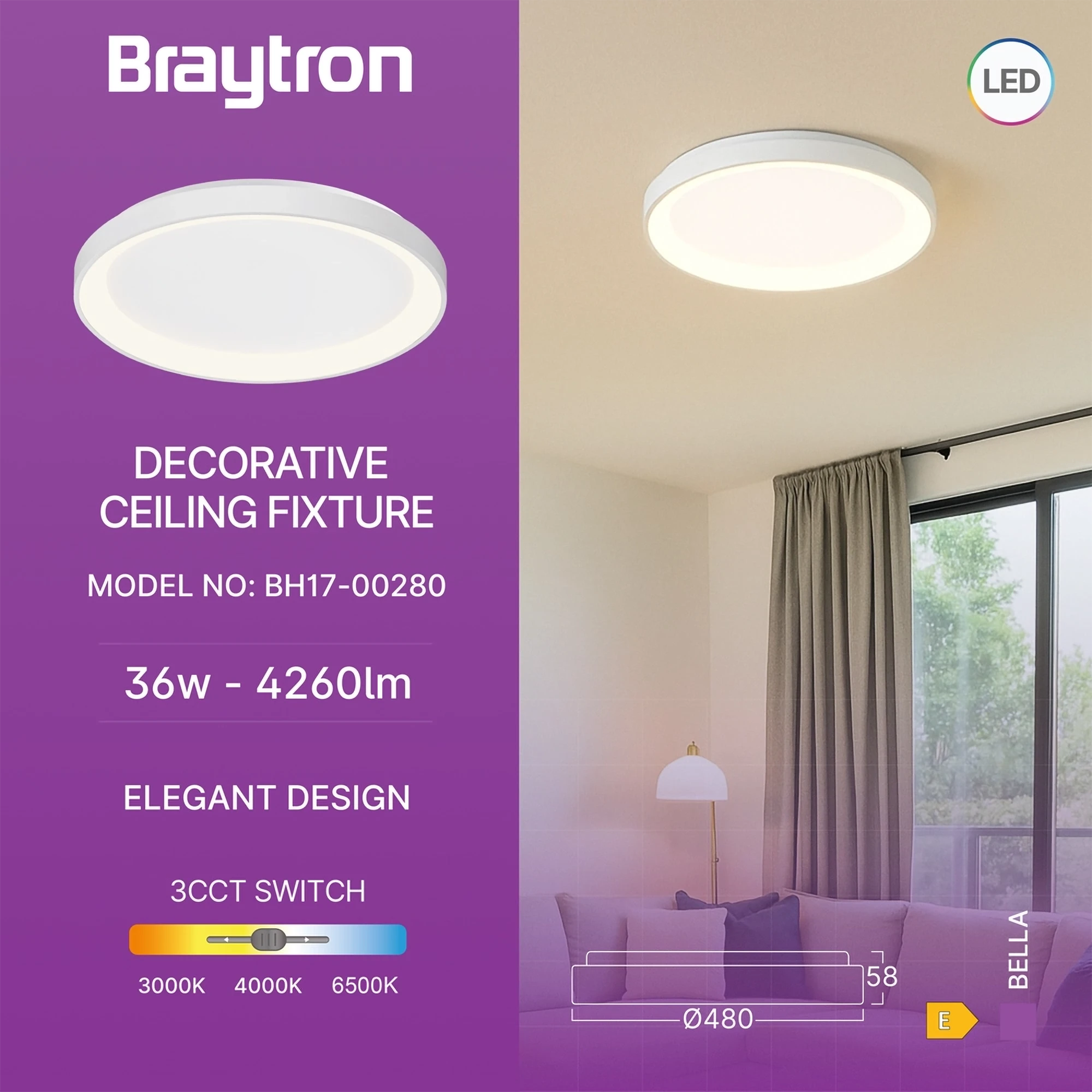 LED PLAFONJERA OKRUGLA 36W BELI CCT IP20