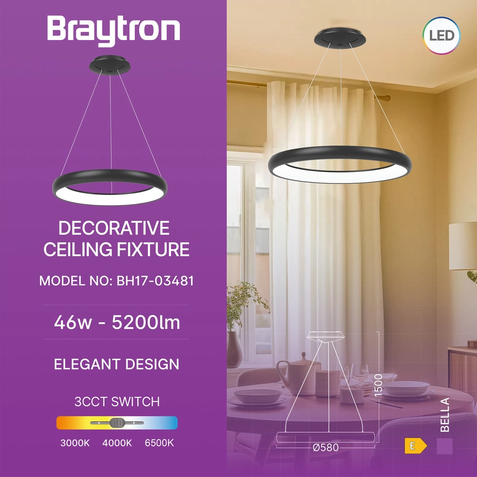 LED VISILICA OKRUGLA 46W CRNI CCT IP20