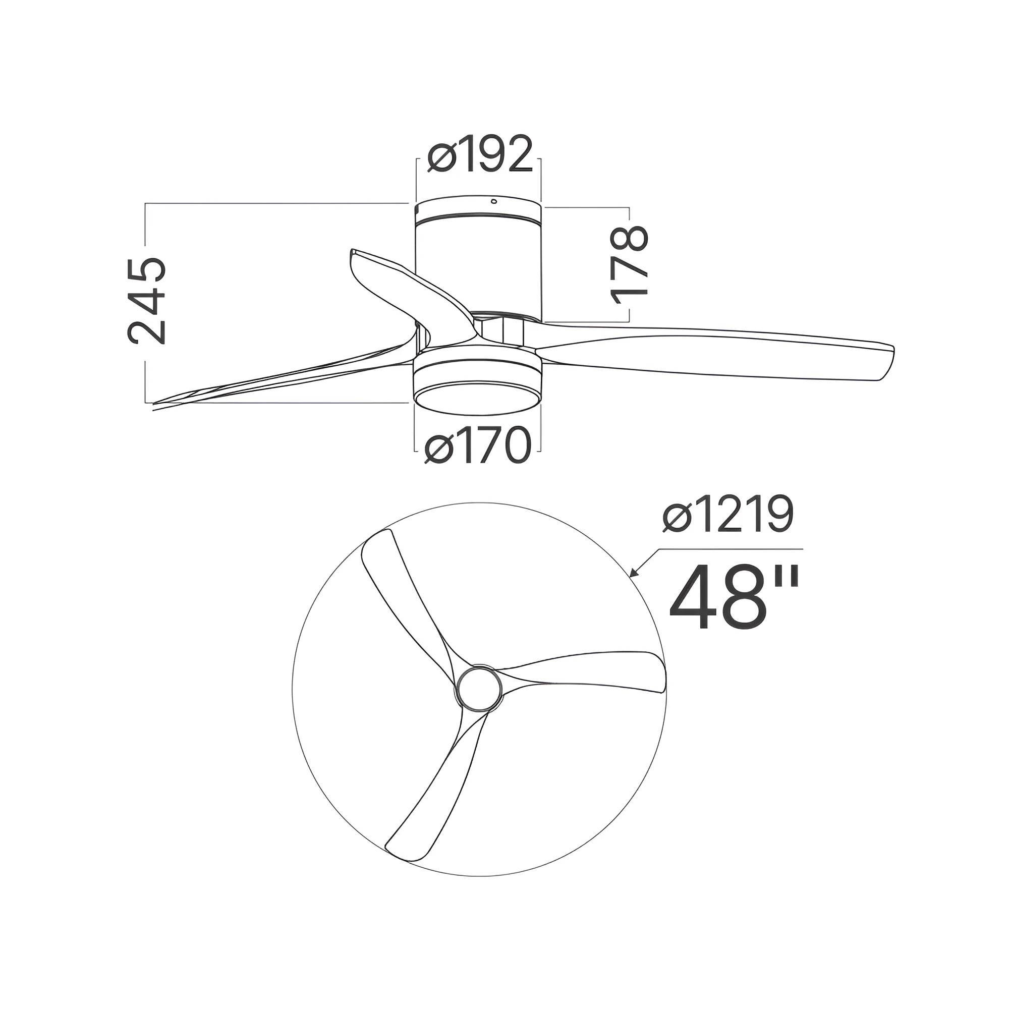 LED PLAFONSKI VENTILATOR 48+30W CRNI CCT IP20