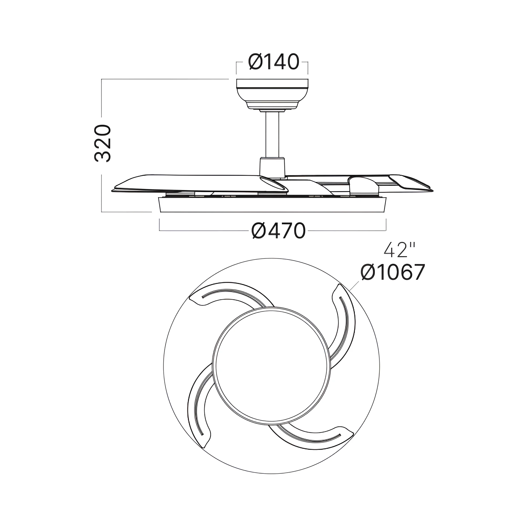 LED PLAFONSKI VENTILATOR 42+30W BELI CCT IP20