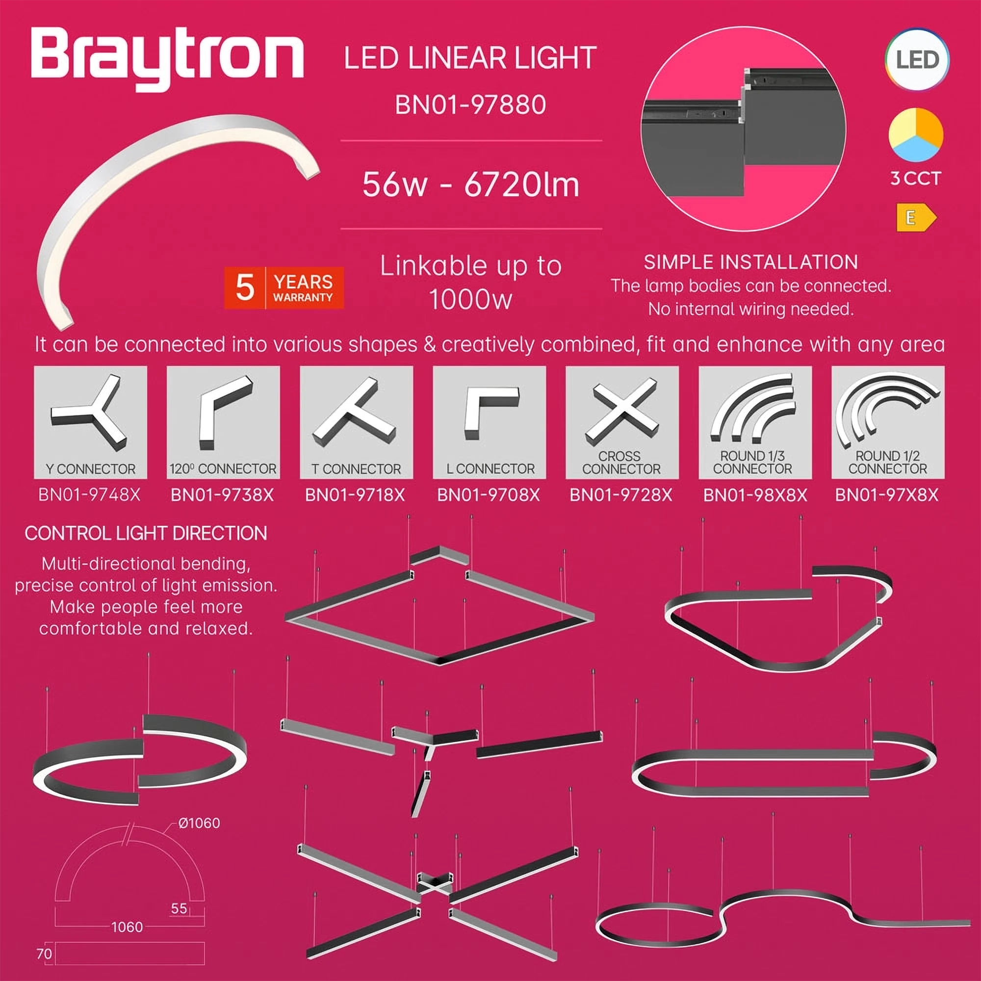 LED LINEARNA SVETILJKA POLUKRUG 56W BELI CCT IP20 LED LINEARNA SVETILJKA POLUKRUG 56W BELI CCT IP20