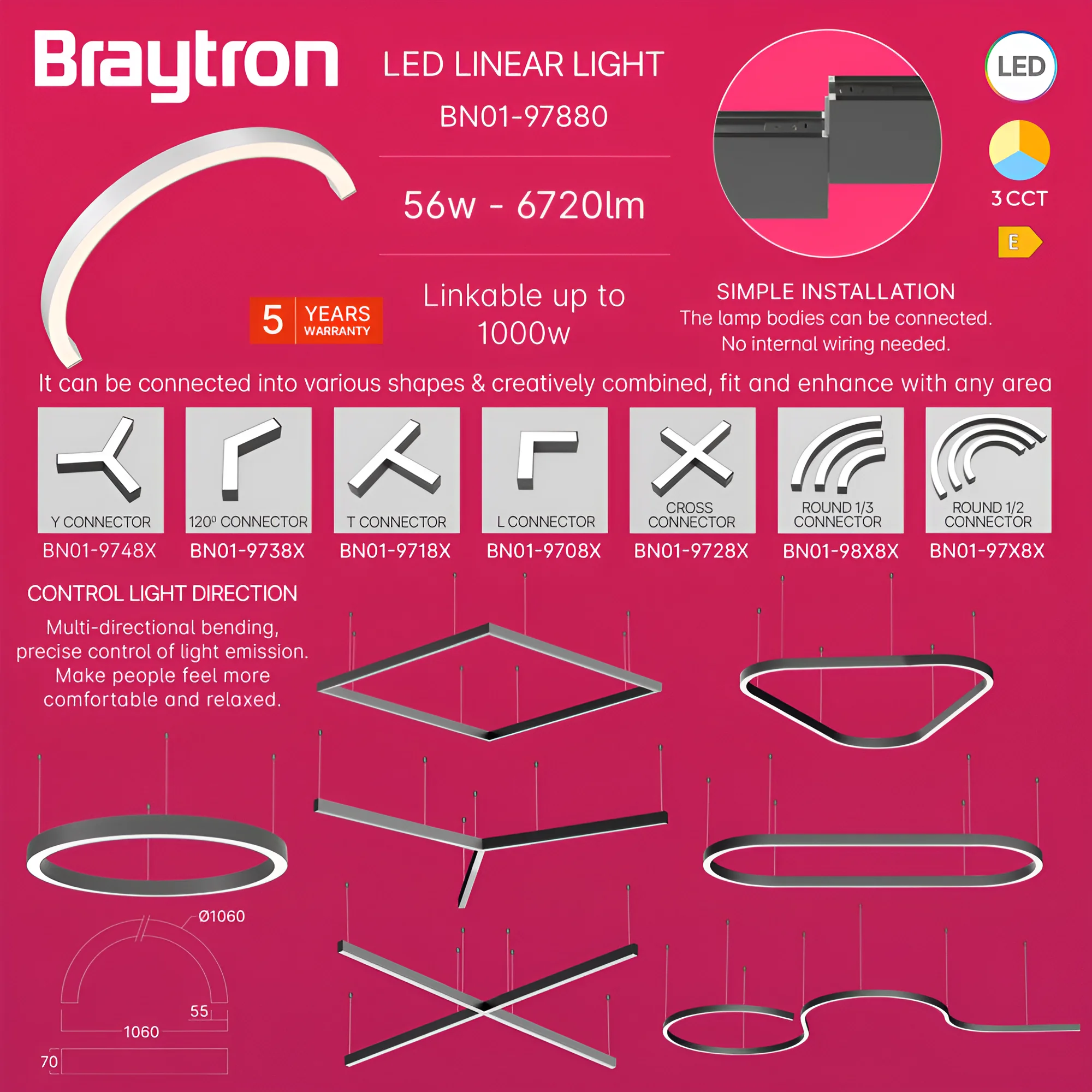 LED LINEARNA SVETILJKA POLUKRUG 56W BELI CCT IP20 LED LINEARNA SVETILJKA POLUKRUG 56W BELI CCT IP20