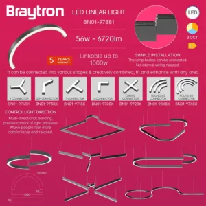 LED LINEARNA SVETILJKA POLUKRUG 56W CRNI CCT IP20