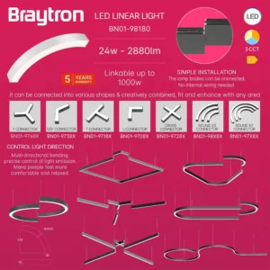 LED LINEARNA SVETILJKA CETVRT KRUGA 24W BELI CCT IP20