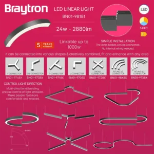 LED LINEARNA SVETILJKA CETVRT KRUGA 24W CRNI CCT IP20