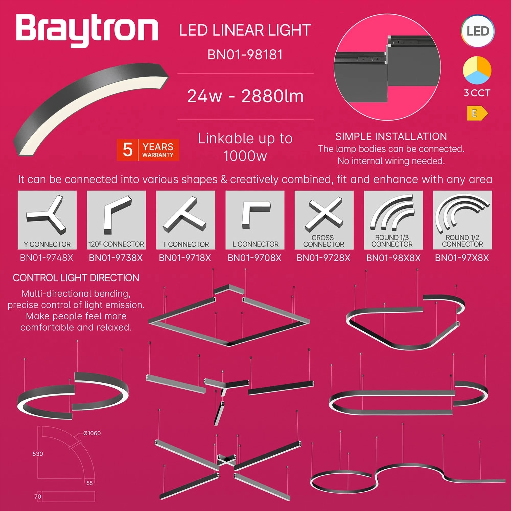 LED LINEARNA SVETILJKA CETVRT KRUGA 24W CRNI CCT IP20 LED LINEARNA SVETILJKA CETVRT KRUGA 24W CRNI CCT IP20
