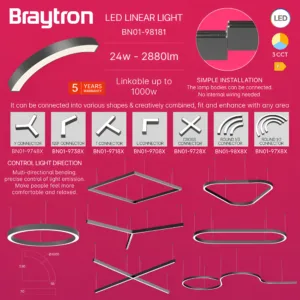 LED LINEARNA SVETILJKA CETVRT KRUGA 24W CRNI CCT IP20