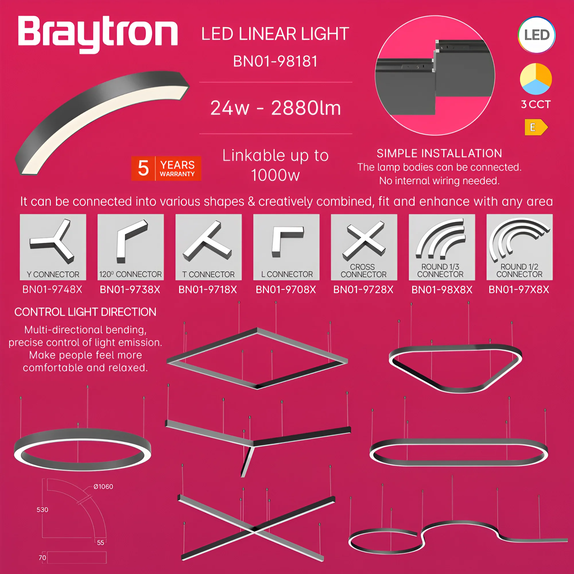 LED LINEARNA SVETILJKA CETVRT KRUGA 24W CRNI CCT IP20 LED LINEARNA SVETILJKA CETVRT KRUGA 24W CRNI CCT IP20