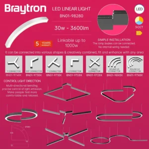 LED LINEARNA SVETILJKA CETVRT KRUGA 30W BELI CCT IP20