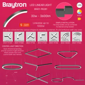 LED LINEARNA SVETILJKA CETVRT KRUGA 30W CRNI CCT IP20