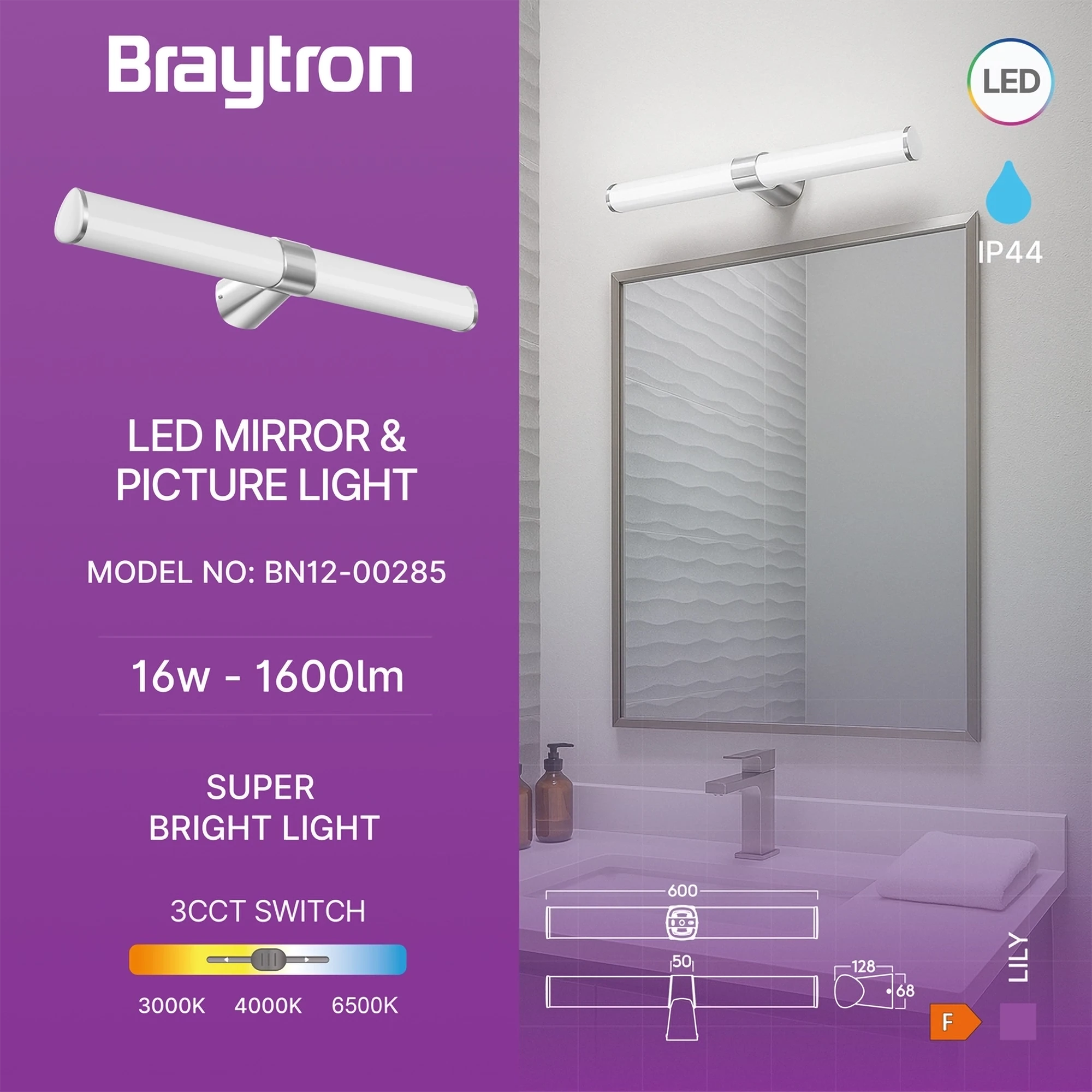 LED LAMPA ZA OGLEDALO 600MM 16W HROM CCT IP44 LED LAMPA ZA OGLEDALO 600MM 16W HROM CCT IP44