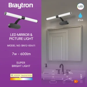 LED LAMPA ZA OGLEDALO 400MM 7W CRNI 4000K IP44