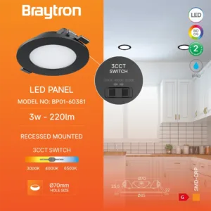 LED PANEL UGRADNI OKRUGLI 3" 3W CRNI CCT