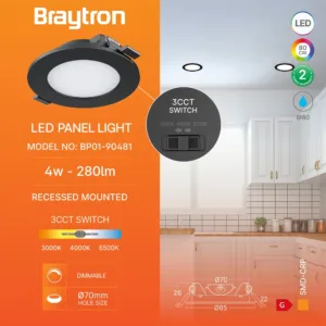 LED PANEL UGRADNI OKRUGLI 3" 4W CRNI CCT