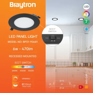 LED PANEL UGRADNI OKRUGLI 4" 6W CRNI CCT