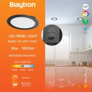 LED PANEL UGRADNI OKRUGLI 8" 18W CRNI CCT