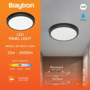 LED PANEL NADGRADNI OKRUGLI 20W CRNI CCT