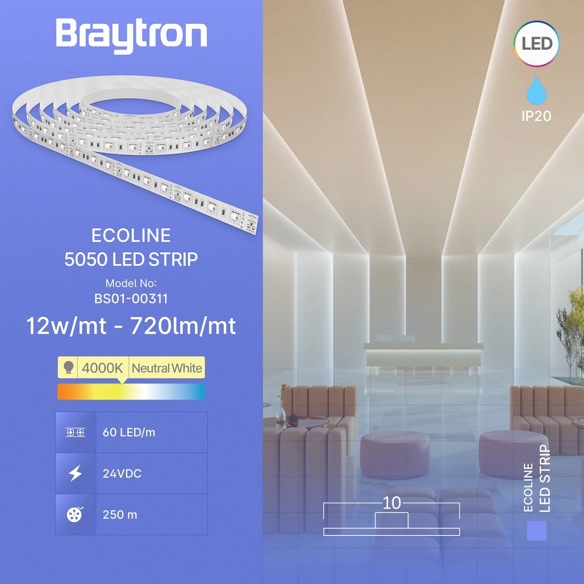 LED TRAKA 12W 60LED 5050 4000K 24V IP20 5m LED TRAKA 12W 60LED 5050 4000K 24V IP20 5m