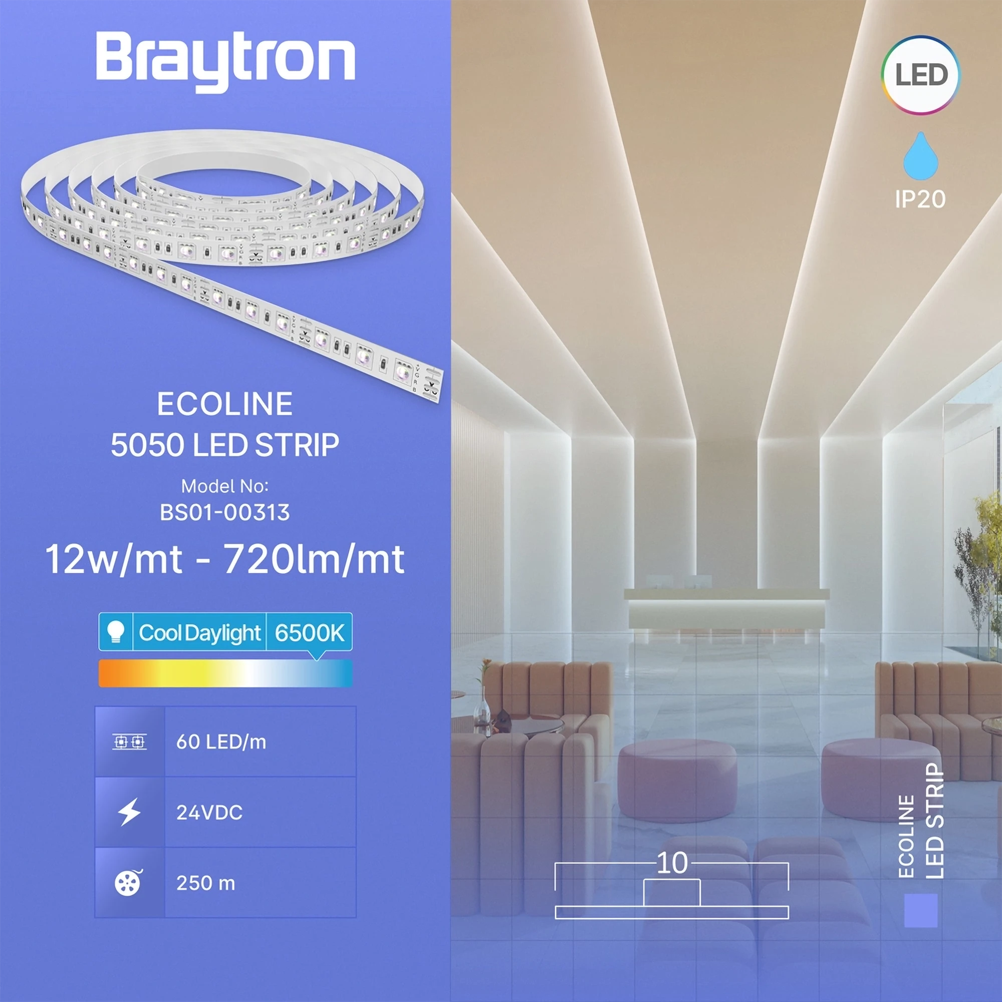 LED TRAKA 12W 60LED 5050 6500K 24V IP20 5m LED TRAKA 12W 60LED 5050 6500K 24V IP20 5m