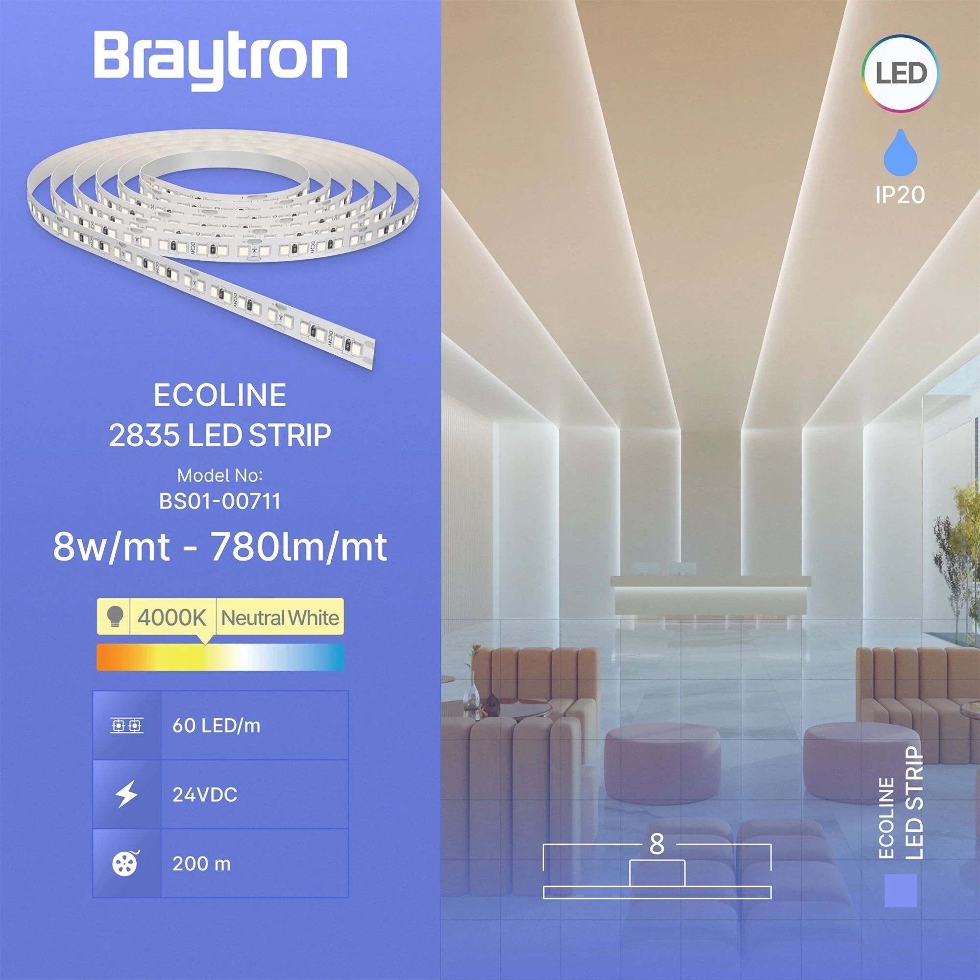 LED TRAKA 8W 60LED 2835 4000K 24V IP20 10m LED TRAKA 8W 60LED 2835 4000K 24V IP20 10m