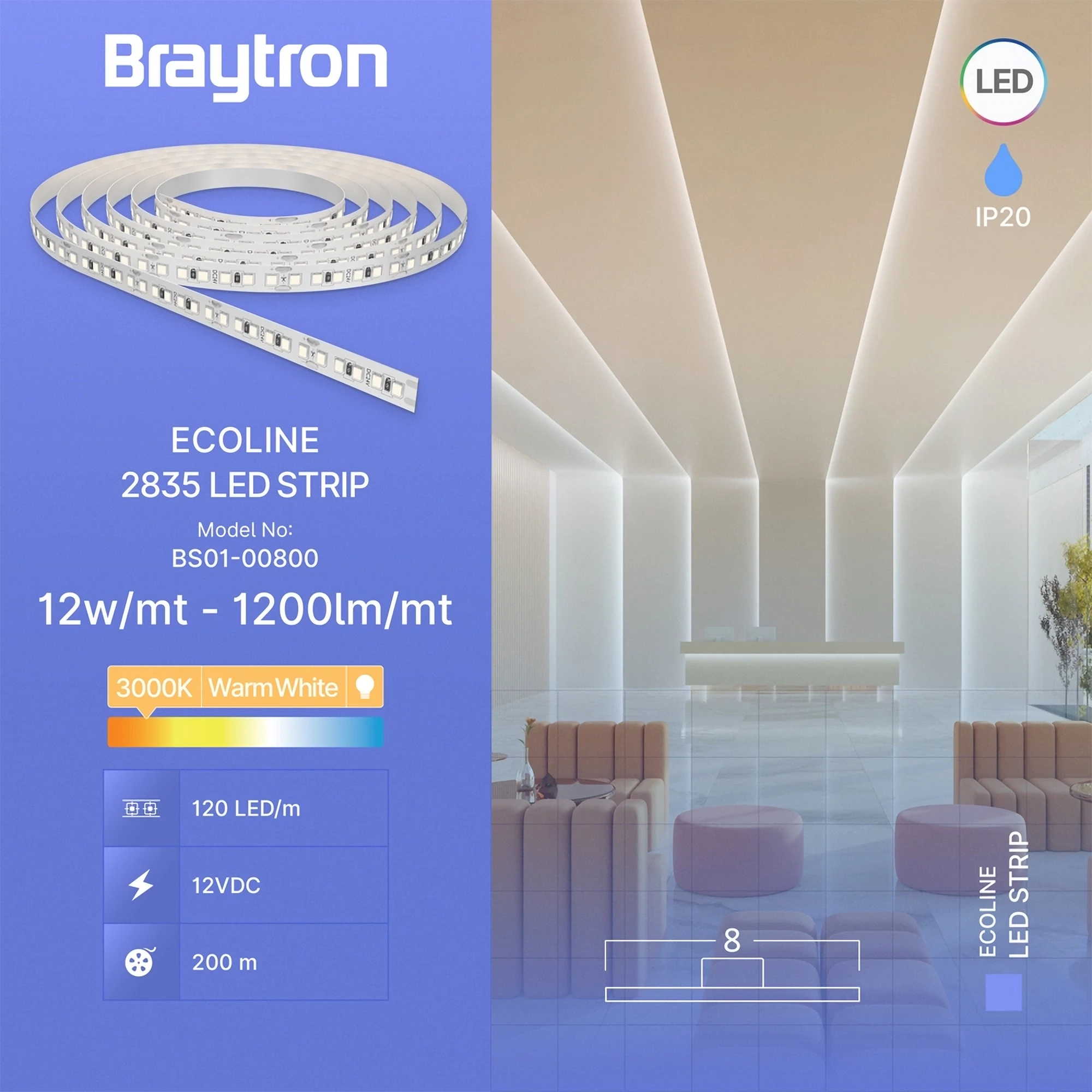 LED TRAKA 12W 120LED 2835 3000K 12V IP20 10m LED TRAKA 12W 120LED 2835 3000K 12V IP20 10m