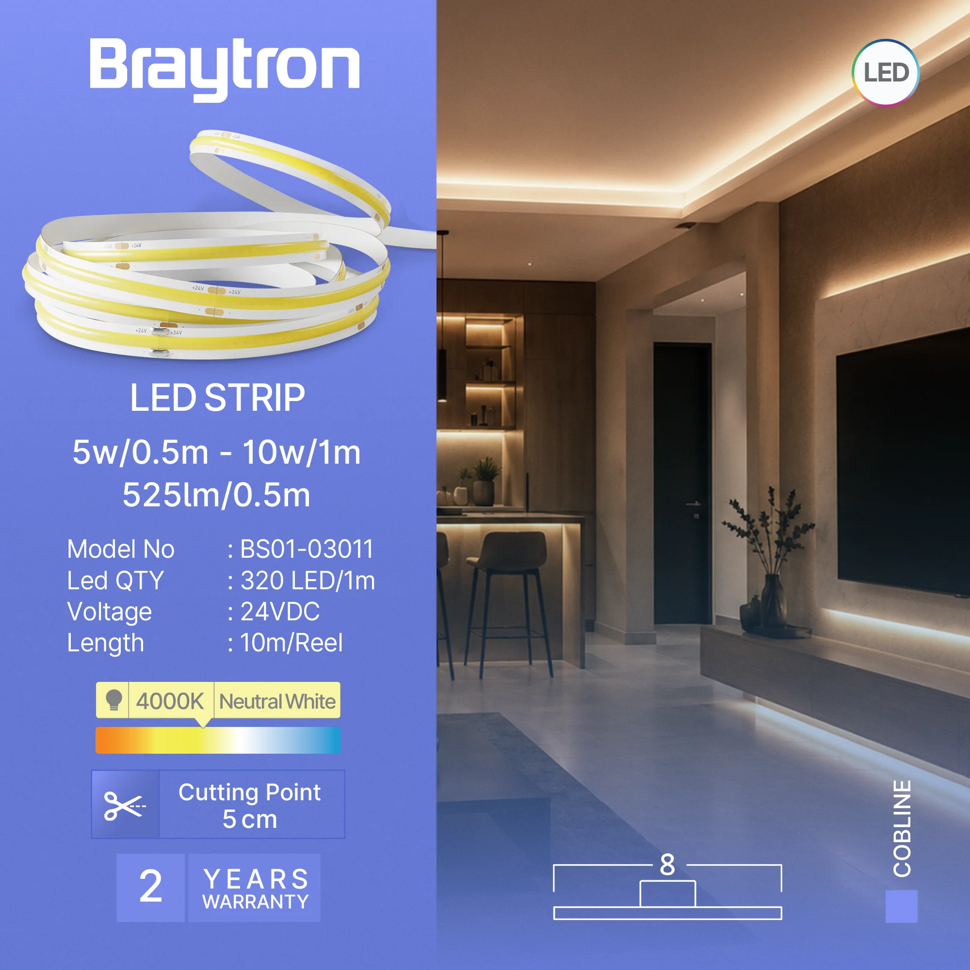 LED COB TRAKA 10W 320D COB 4000K 24V IP20 10m LED COB TRAKA 10W 320D COB 4000K 24V IP20 10m