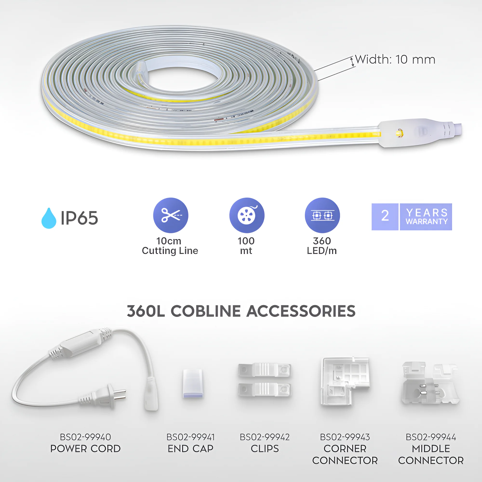 LED COB TRAKA 220V 12W 360LED 6500K IP65 50m LED COB TRAKA 220V 12W 360LED 6500K IP65 50m