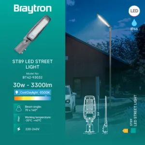 LED ULICNA SVETILJKA 30W SIVA 6500K IP66