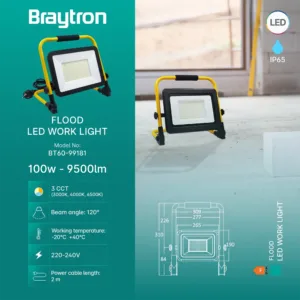 LED RADNO SVETLO 100W CRNI CCT