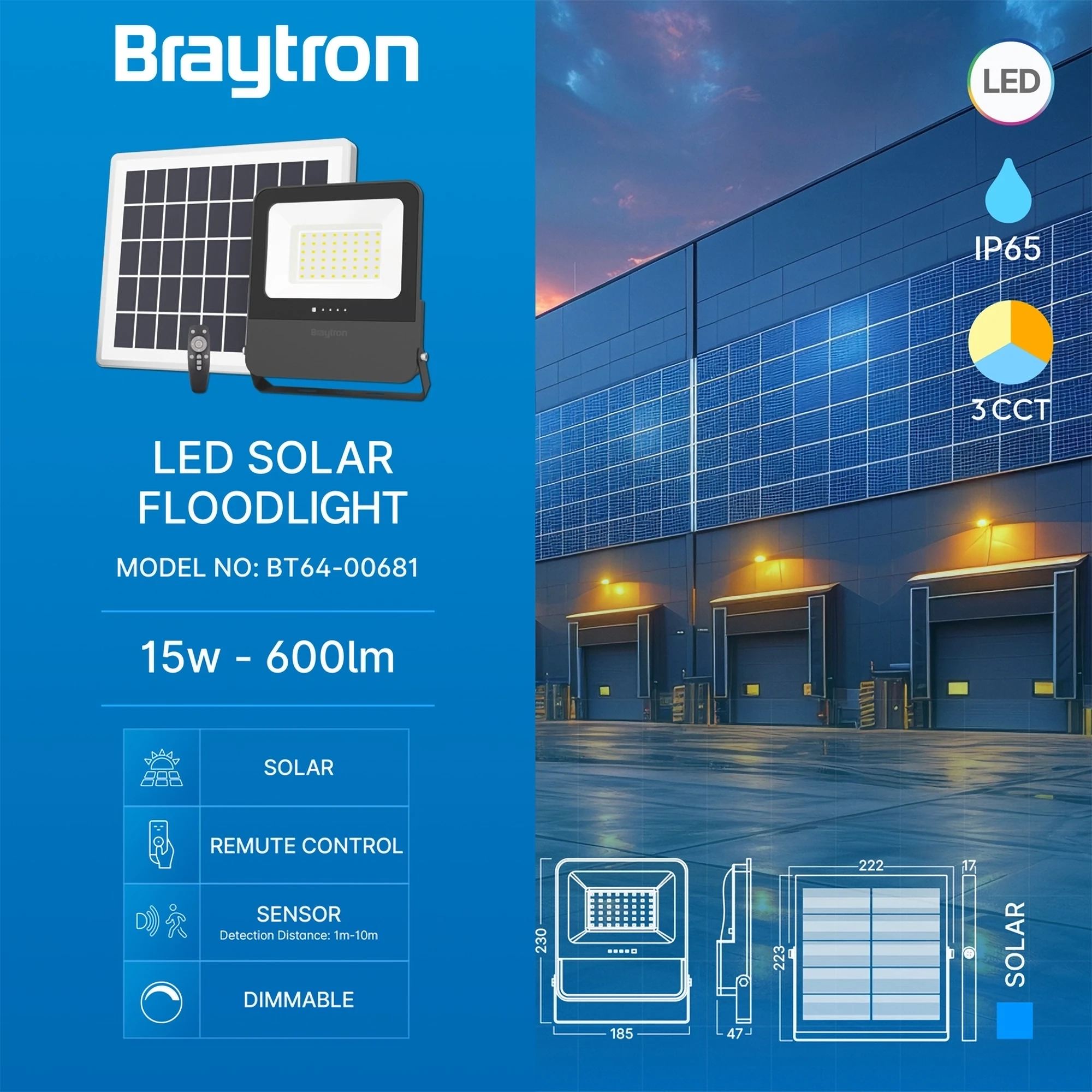 SOLARNI LED REFLEKTOR 15W CCT DALJINSKI IP65 SOLARNI LED REFLEKTOR 15W CCT DALJINSKI IP65