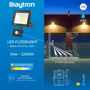 LED REFLEKTOR 20W CRNI 6500K IP54 SA SENZOROM