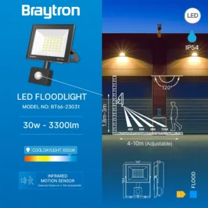 LED REFLEKTOR 30W CRNI 6500K IP54 SA SENZOROM