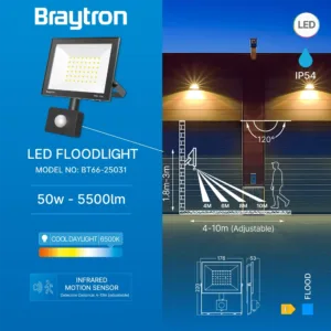 LED REFLEKTOR 50W CRNI 6500K IP54 SA SENZOROM