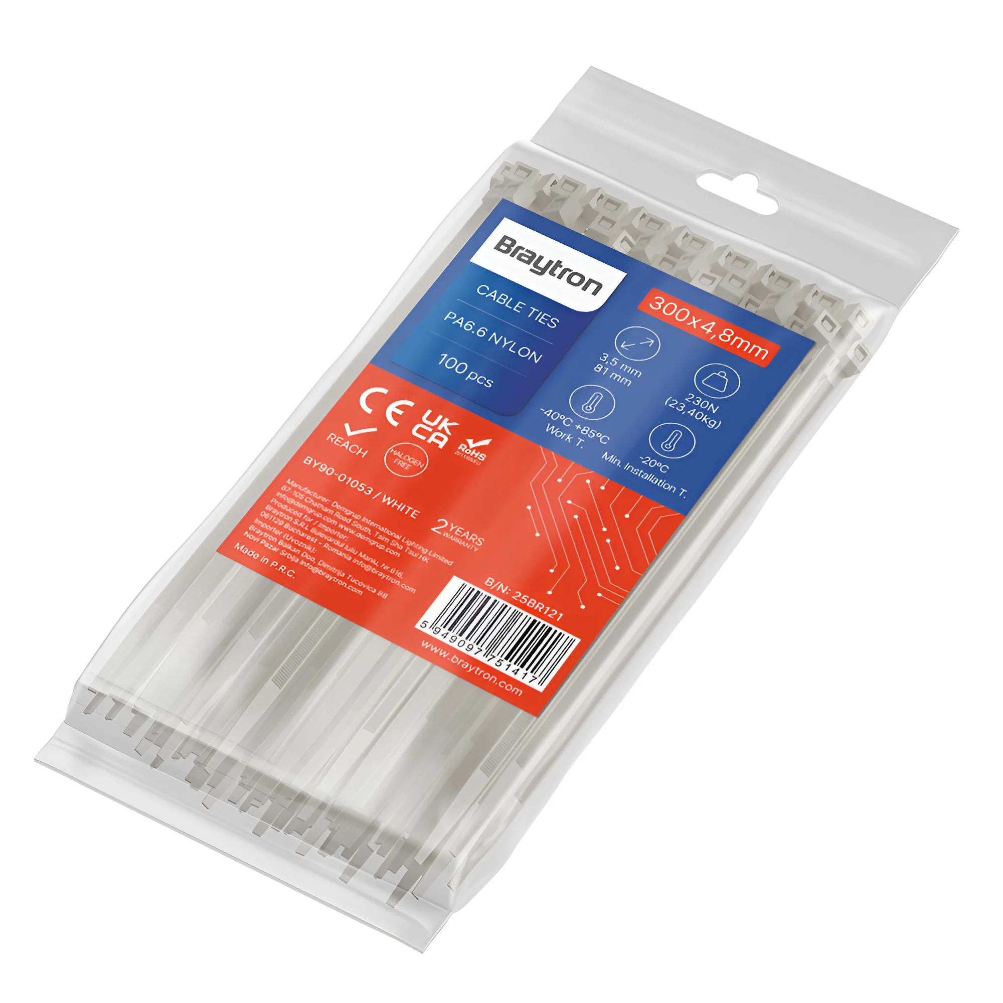 BRY-4,8x300mm-100pcs/bag-PA66-WHT-CABLE TIES BRY-4,8x300mm-100pcs/bag-PA66-WHT-CABLE TIES